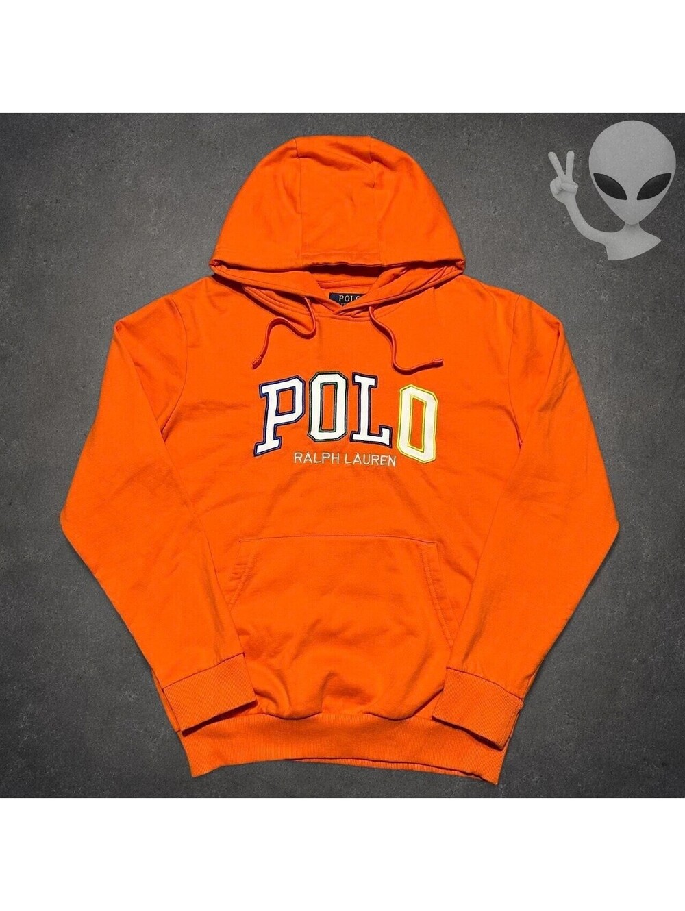Polo Ralph Lauren Hoodie Mens S Orange Spell Out Fleece Pullover Streetwear